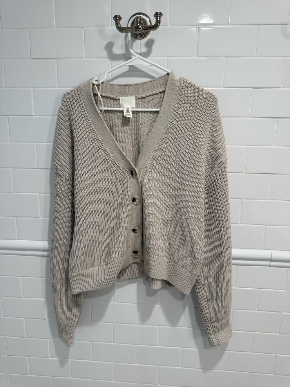 H&M Taupe Button-Front V-Neck Knit Cardigan